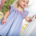 Baby girl embroidered dress and boomer set in checkered seersucker