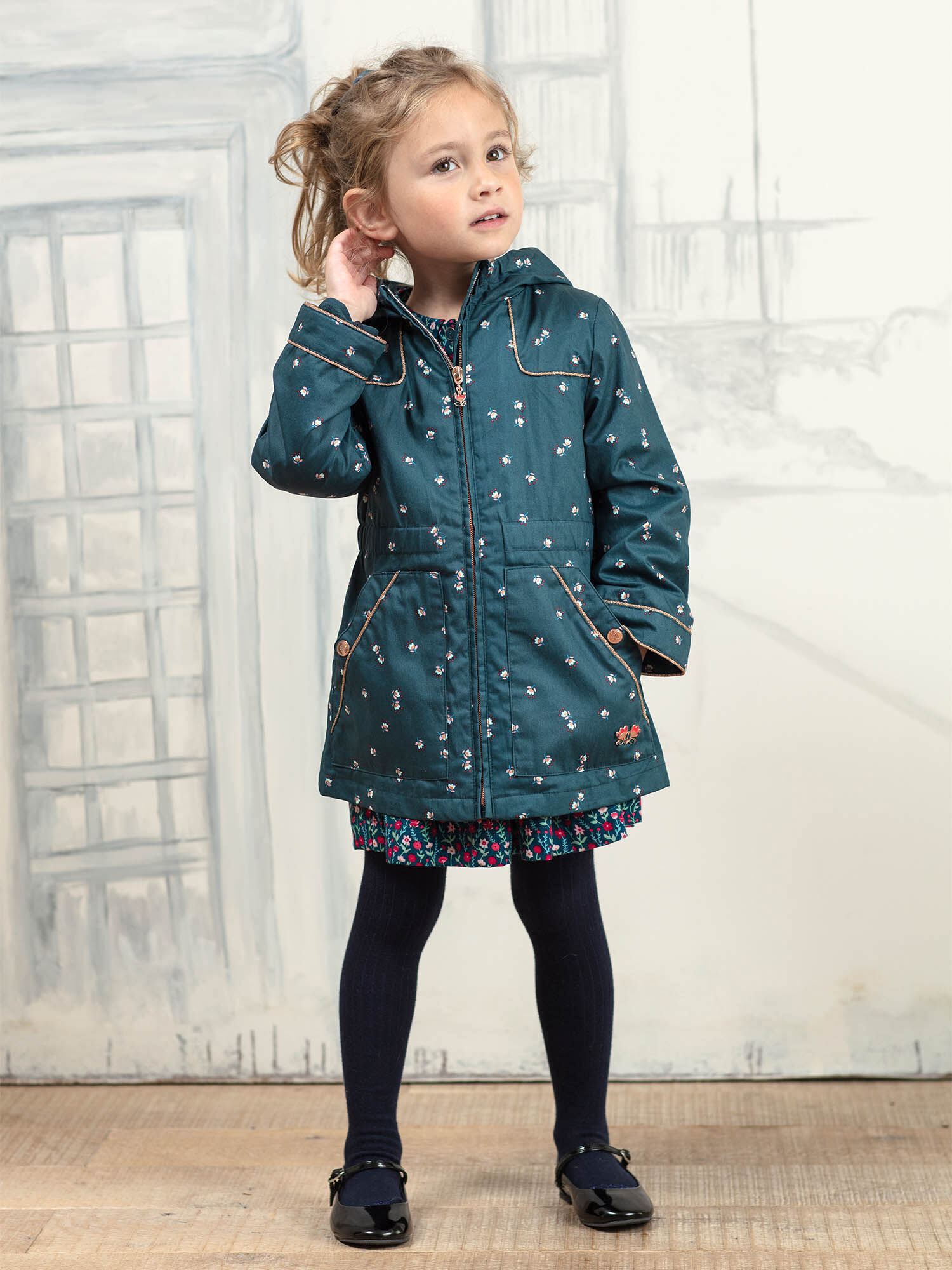 Child girl duck blue lotus print raincoat
