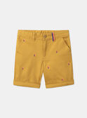 Mustard shorts with multicoloured shark fin embroideries KLOMUAGE / 24E3PGS1BERB107