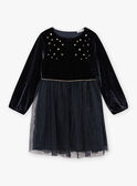 Child girl's dark blue pleated velvet and tulle dress BIUROBETTE / 21H2PFR2ROB070