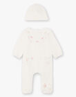 Ecru sleep suit with lace details and bonnet for girls BONIFACE B / 21H0NF42GRE001