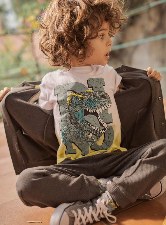 Child boy yellow tie-&-dye t-shirt with dinosaur design CATICHAGE / 22E3PGB2TMC116