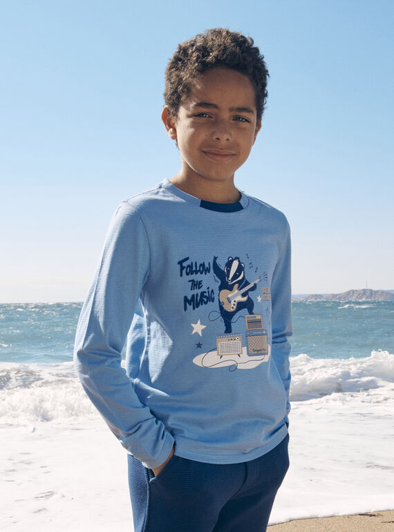 Sky-blue jersey T-shirt with guitar badger motif LETICHAGE / 24H3PGJ1TMLC236