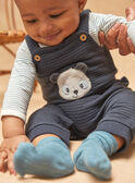 Blue and ecru polo bodysuit, night blue overalls and blue socks GOFREDO / 23H0CGB3ENS713