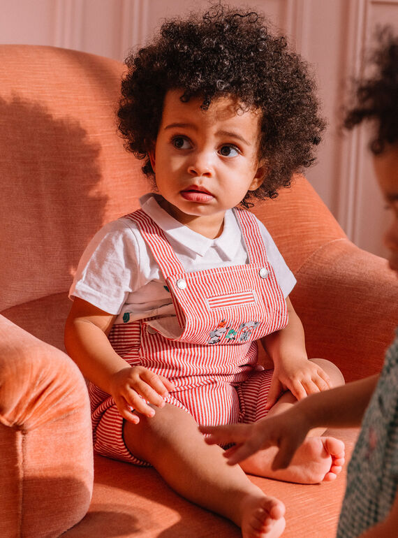 Baby boy short twill striped overalls in red and ecru CATHIS / 22E1BGM1SAC506