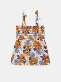 Ecru smocked top with blue and orange flower print KLOPETTE / 24E2PFS2DEB001