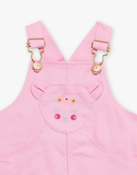 Pink twill overalls with 3D cat ears embroidered pocket FASABINE / 23E1BFS1CHSD303