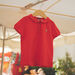 Red T-shirt with Claudine collar