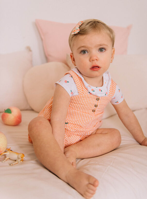 Baby girl orange and ecru checkered romper CAPAULINE / 22E1BFM1SACE403