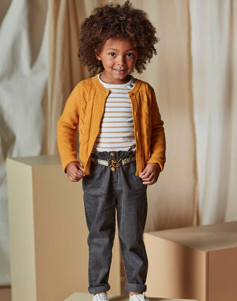 Child girl grey paperbag denim jeans with striped belt CLODETTE2 / 22E2PFF1JEAK004