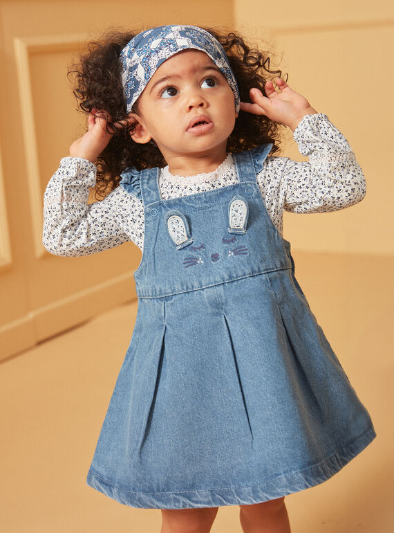 Blue and ecru bodysuit and pinafore dress set LACELIA / 24H1BFJ1ENS001