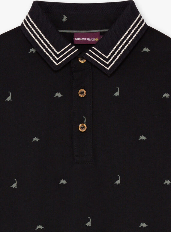 Boy's black polo shirt with dinosaur embroidery BAPOLAGE / 21H3PG21POL090