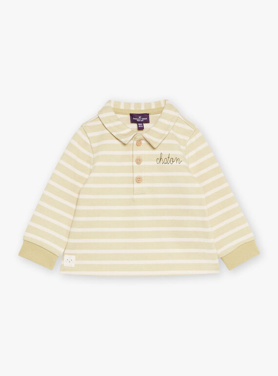Ecru and clay green striped polo shirt GADAVID / 23H1BG81SWEG600