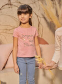 Child girl pink embroidered T-shirt with fancy flower lettering CETIETTE / 22E2PFB1TMC305