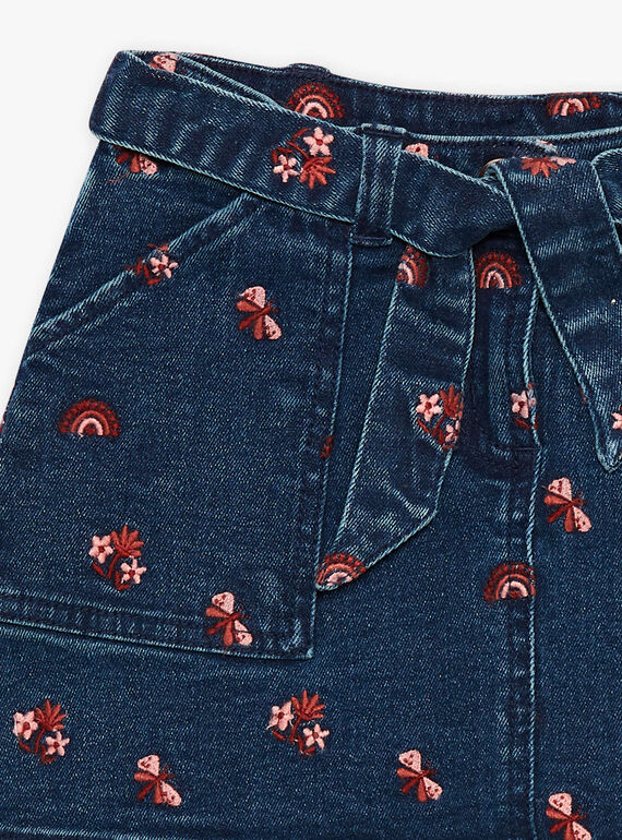 Child girl denim skirt with embroidered motifs CAJETTE / 22E2PF71JUPP274