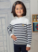 Girl's white and navy blue striped sweater BIPOLETTE / 21H2PF51PUL001