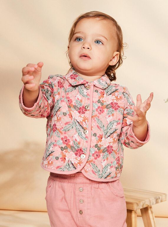 Old pink quilted jacket with flower print FAIMIMI / 23E1BFD2CARD318