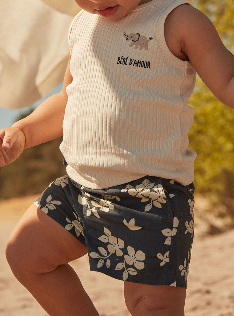 Slate black poplin shorts with leaves and turtles print FATHOMAS / 23E1BGP2SHOJ900