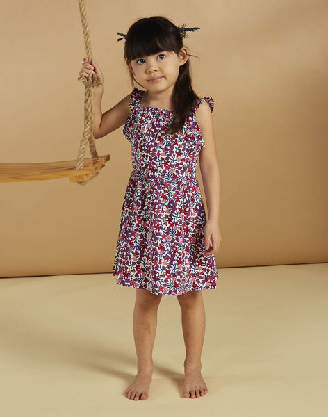 Purple, pink and blue dress with floral print child girl CAUJAETTE 2 / 22E2PFU5RBSA001