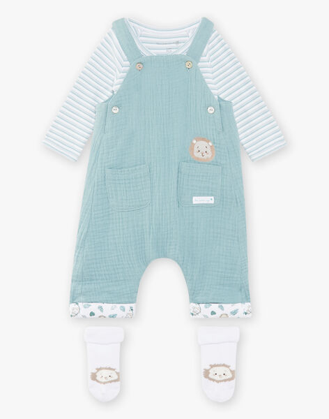 Blue and white bodysuit, overalls and socks set for a boy birth CONAN / 22E0CGC3ENSC219