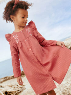 Vintage pink embroidered dress with ruffles child girl CADRETTE / 22E2PF71ROBD332