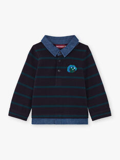 Baby boy long sleeve blue striped polo shirt BAJORGE / 21H1BG91POL715