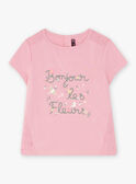 Child girl pink embroidered T-shirt with fancy flower lettering CETIETTE / 22E2PFB1TMC305