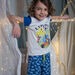 Child boy's ecru and blue jungle print pajamas