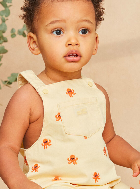 Baby chick yellow short overalls with orange octopus embroideries KAYANN / 24E1BGS1SACB116