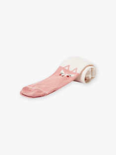 Baby girl ecru and pink fox print tights BAILONA / 21H4BFJ1COL001