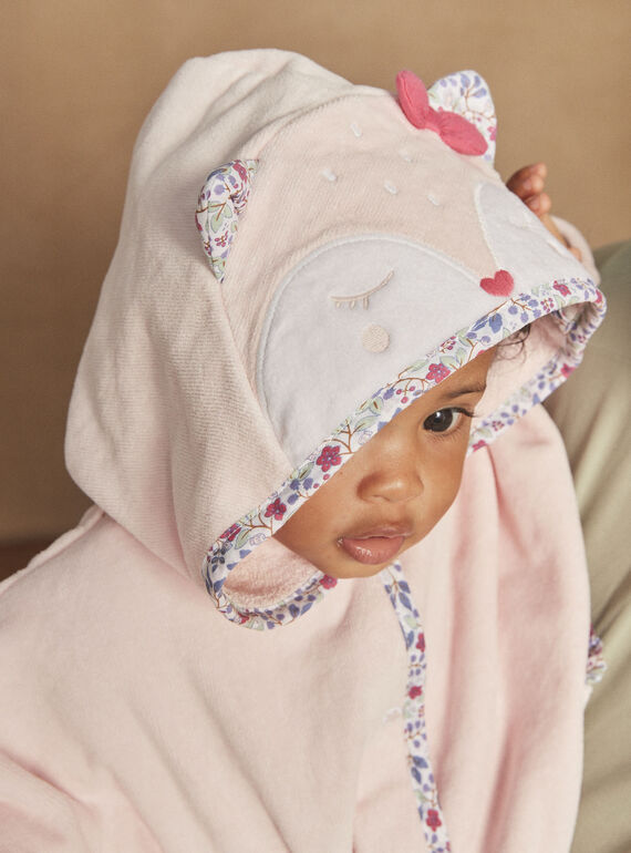 Hooded pink bath cape with floral print. GEIRIS / 23H5BF11CDB307