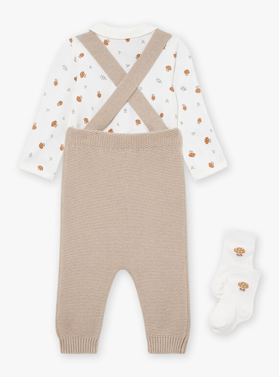 Beige and white pants, bodysuit and socks set LONDON / 24H0CM11ENS007