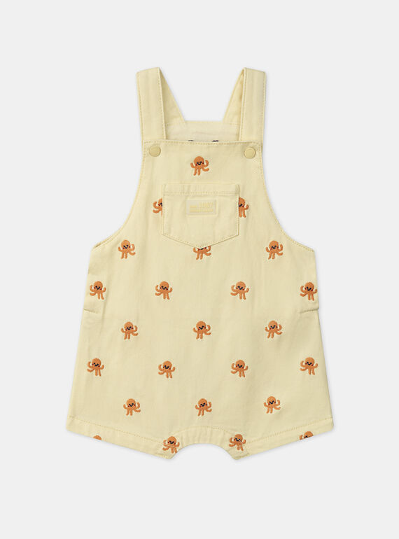 Baby chick yellow short overalls with orange octopus embroideries KAYANN / 24E1BGS1SACB116
