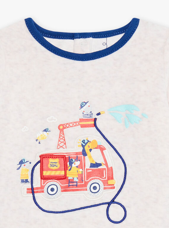 Baby boy's grey velvet fire truck pajamas CEFLORENT / 22E5BG41PYJJ920