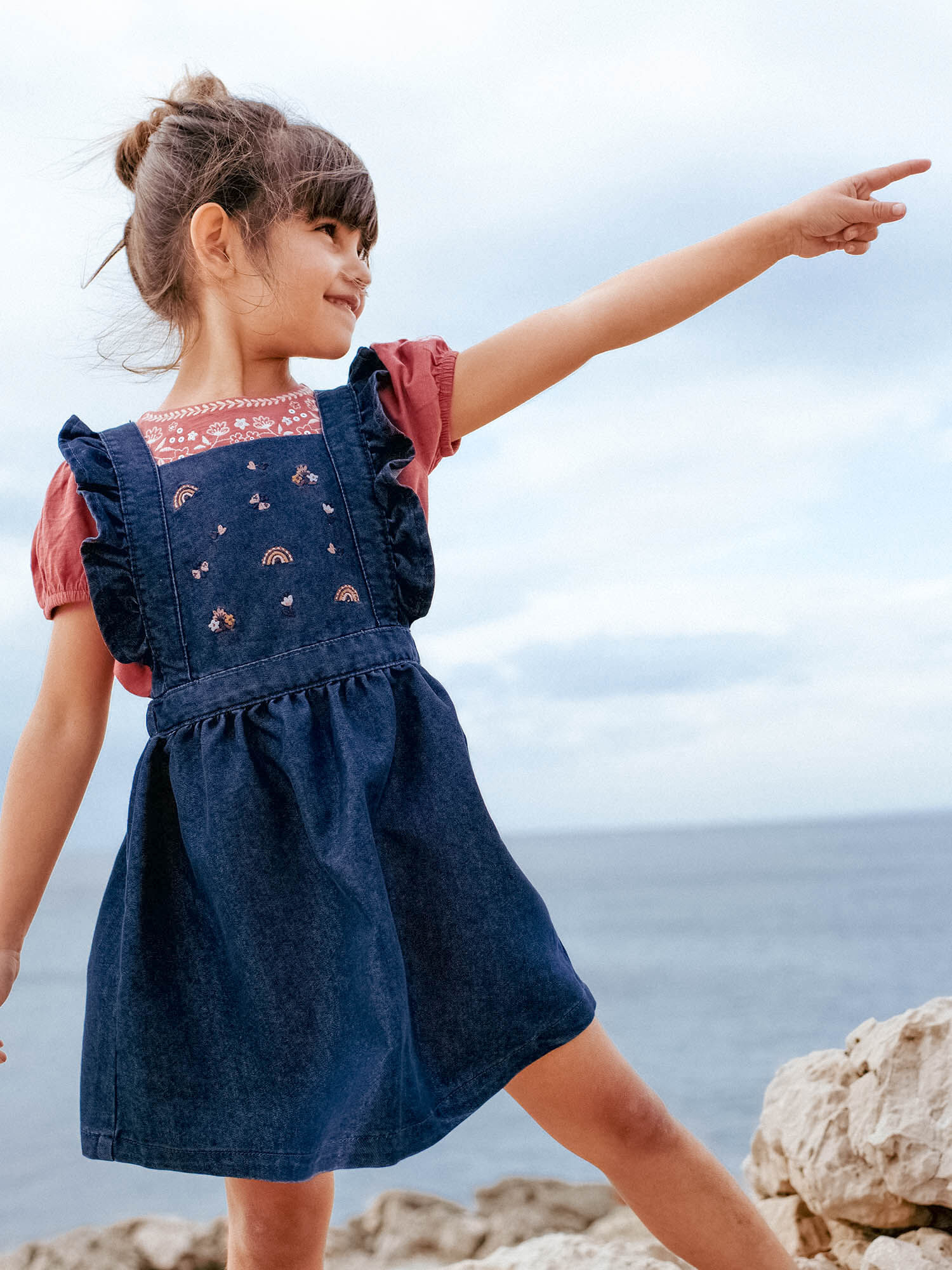 Embroidered denim dress child girl Girl Sergent Major