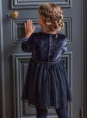 Child girl's dark blue pleated velvet and tulle dress BIUROBETTE / 21H2PFR2ROB070