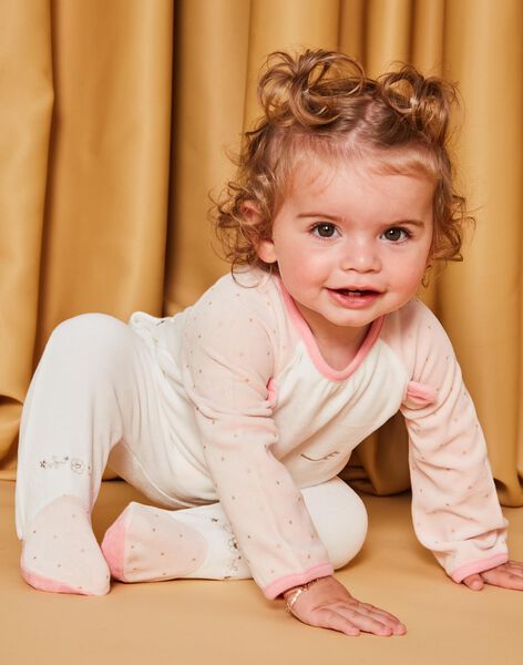 Pink and ecru velvet romper DEBETINA / 22H5BF22GRE001