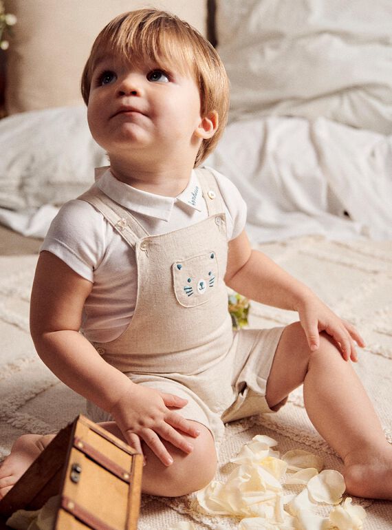 Beige short linen dungarees and off white body, Boy