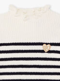 Girl's white and navy blue striped sweater BIPOLETTE / 21H2PF51PUL001
