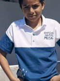 Blue and white jersey polo shirt with guitar badger motif LEPOLAGE / 24H3PGJ1POL000