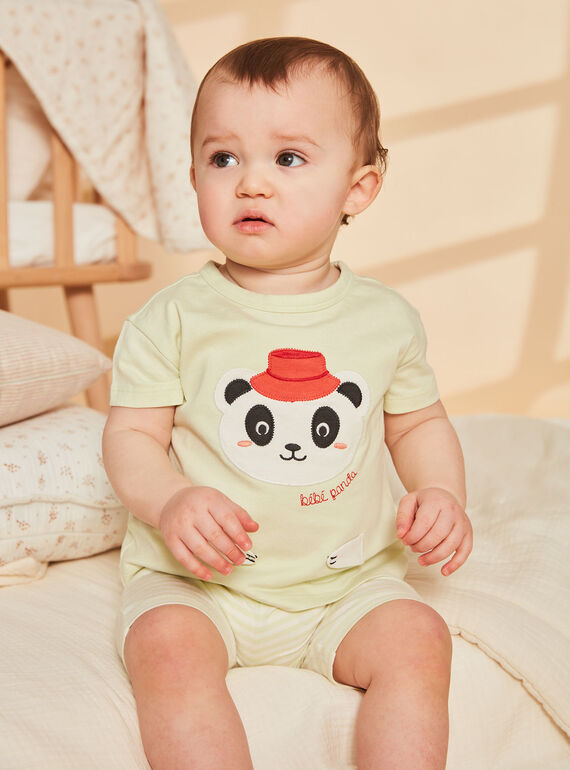 Light green panda head animation and stripes print pajamas FEFANTIN / 23E5BG31PYJ605