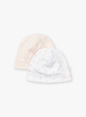 2 birth bonnets in dragee pink and ecru KORA / 24E0AF11BNAD310