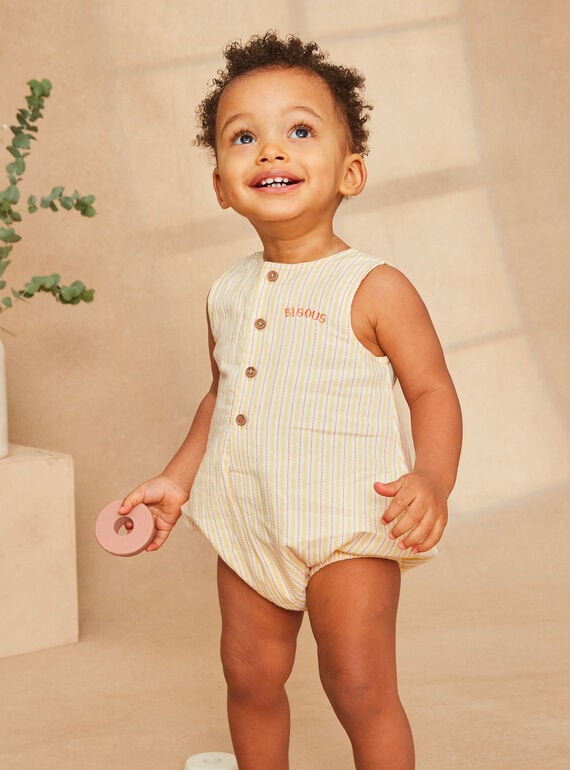 Canvas romper with ecru, orange and baby chick yellow stripes KAYANNICK / 24E1BGS1BARB116