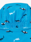 Blue UV protection +50 hat with orca, shark and whale print KLURAGE / 24E4PGG1CHA216