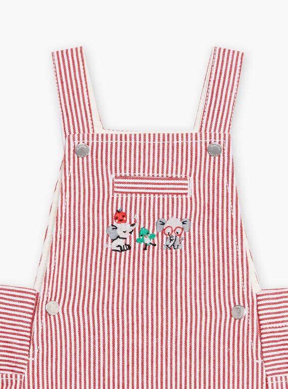 Baby boy short twill striped overalls in red and ecru CATHIS / 22E1BGM1SAC506