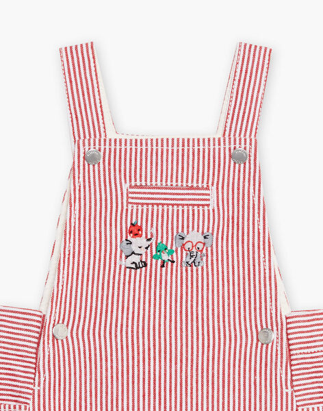 Baby boy short twill striped overalls in red and ecru CATHIS / 22E1BGM1SAC506