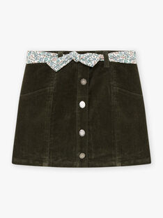 Girl's khaki ribbed skirt with printed belt BLAJUPETTE / 21H2PFO1JUP626