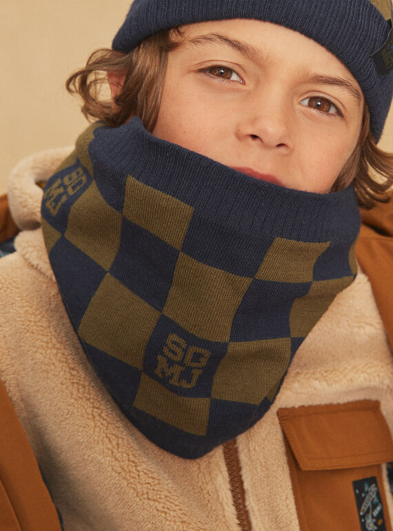 Khaki and navy blue knitted snood GYSQUAGE / 23H4PG53SNOC205