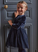 Child girl's dark blue pleated velvet and tulle dress BIUROBETTE / 21H2PFR2ROB070