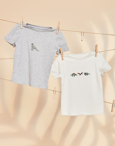 2 T-shirts in organic cotton grey and off white dinosaur theme FLOTIAGE / 23E5PGH1HLIJ920